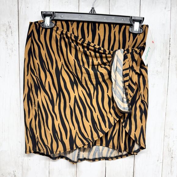 Show Me Your Mumu Skirt Women Medium Why Knot Taupe Tiger Mini Pull On Animal - Picture 1 of 6